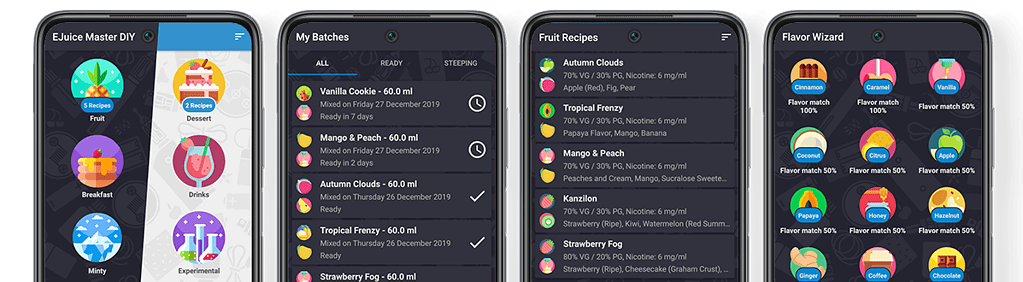 Mobilné aplikácie na zmiešanie e-liquidov.